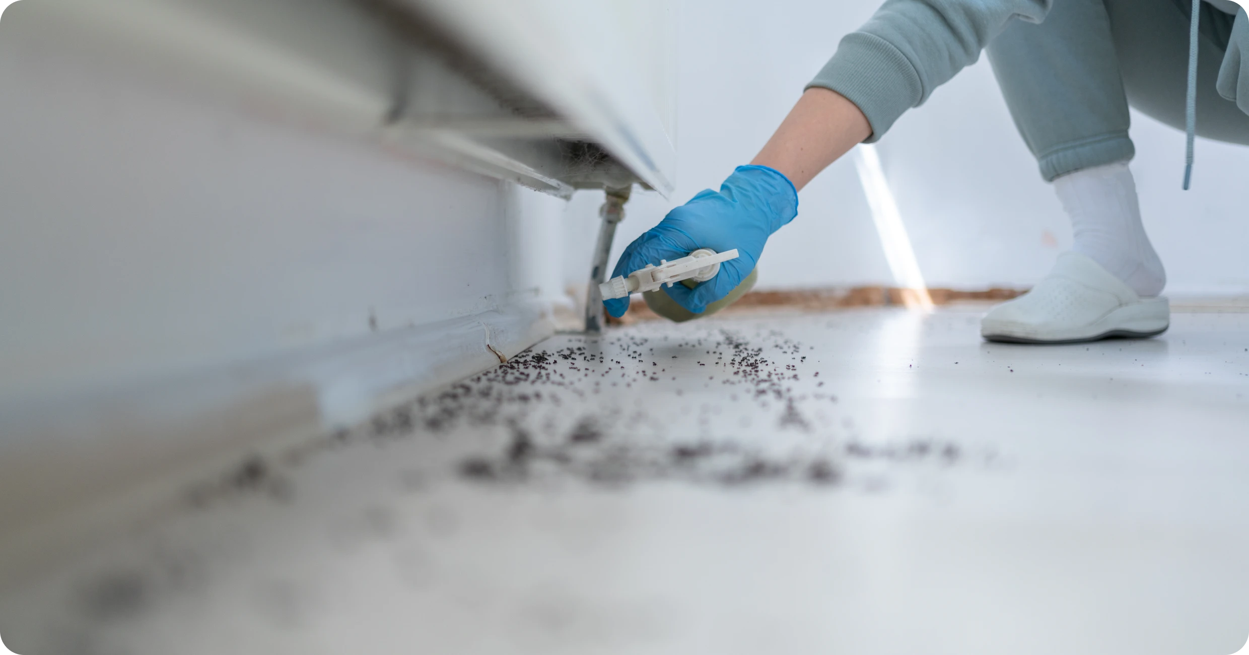 Cleaning dirt with gloved hand