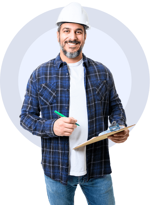 Engineer in plaid shirt and hard hat