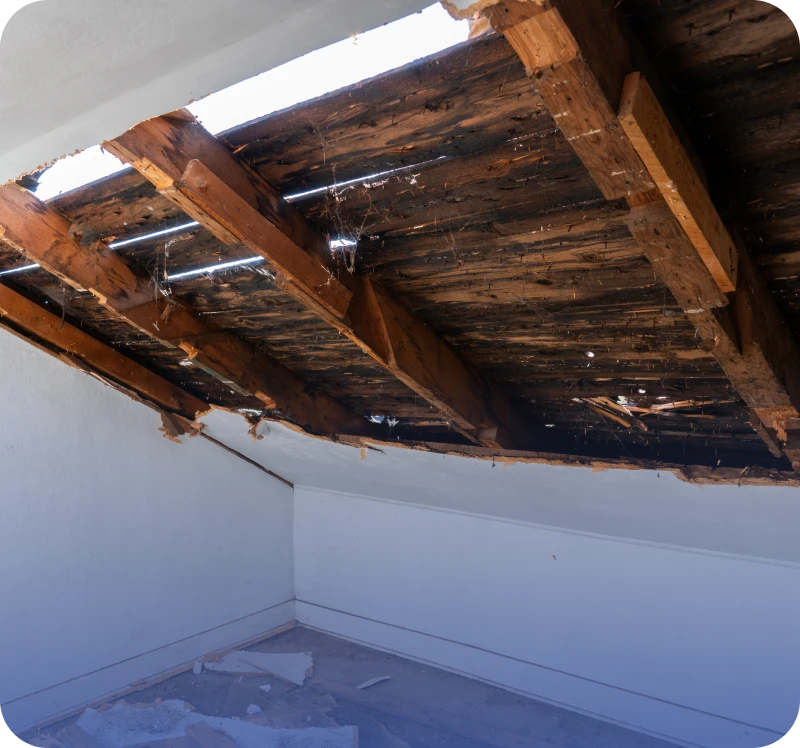 Interior view of damaged ceiling